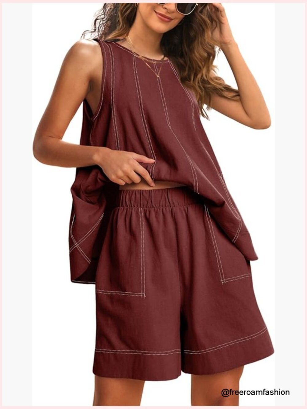Sleeveless A-Line Tank Top and High Waist Shorts Set with Pockets